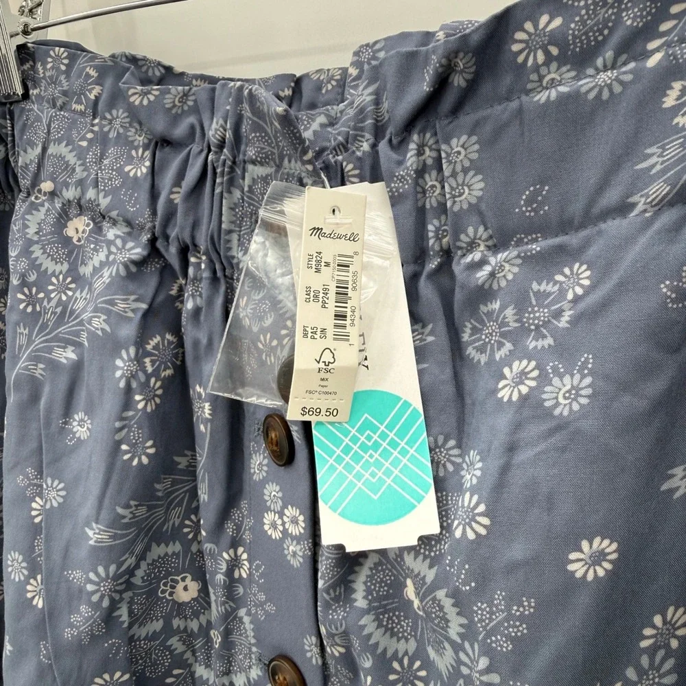 Madewell Paperbag Button‎ Front Mini Skirt Blue Floral Womens Size Medium NEW
